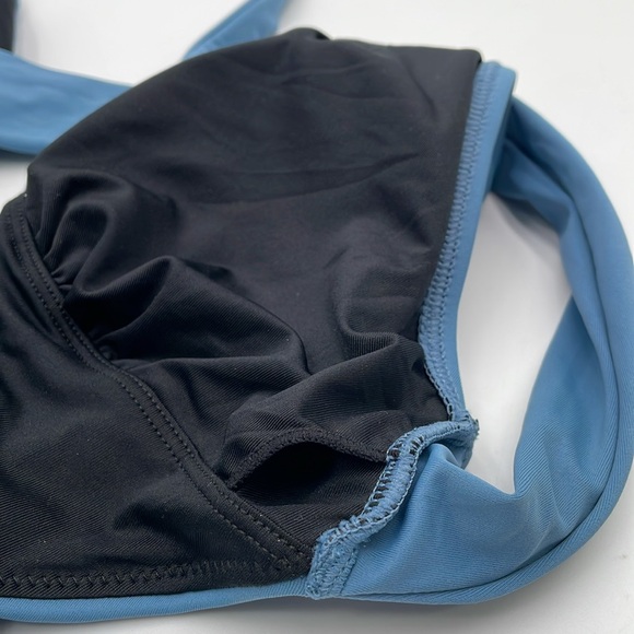 CUPSHE Blue Cross Back Plunge V Neck Extra High Cut Leg Ruched Swimsuit - Medium - Picture 12 of 13